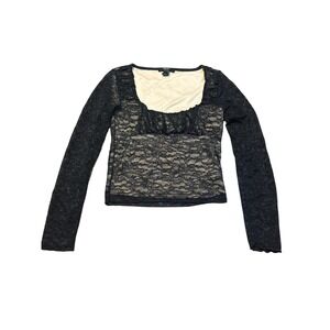 Whimsigoth Milkmaid Babydoll Black Lace Long Sleeve Lined Top Dark Romantic Goth